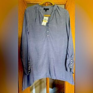 NWT Ret $59 Chambray Blue Women’s Long Sleeve Tunic Blouse Shirt Top Size Small